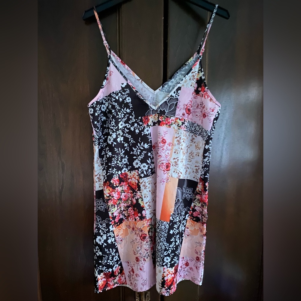 Silky Patchwork Patterned Slip Dress - image 2